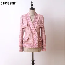 Высококачественная винтажная розовая твидовая куртка с кисточками Женская твид короткая куртка с v-образным вырезом офисный розовый топ jaqueta feminina