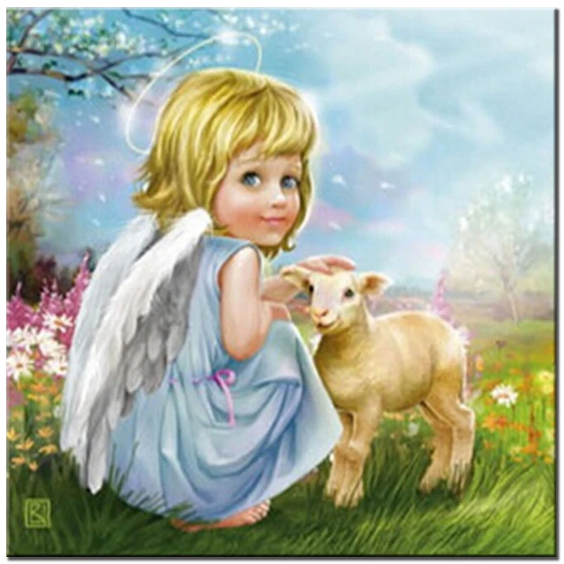 WELLCOLOR Diamond Embroidery angel goat Full drill Pattern 5d Diy Diamond Painting cross stitch 3D mosaic mazayka for room decor (1)