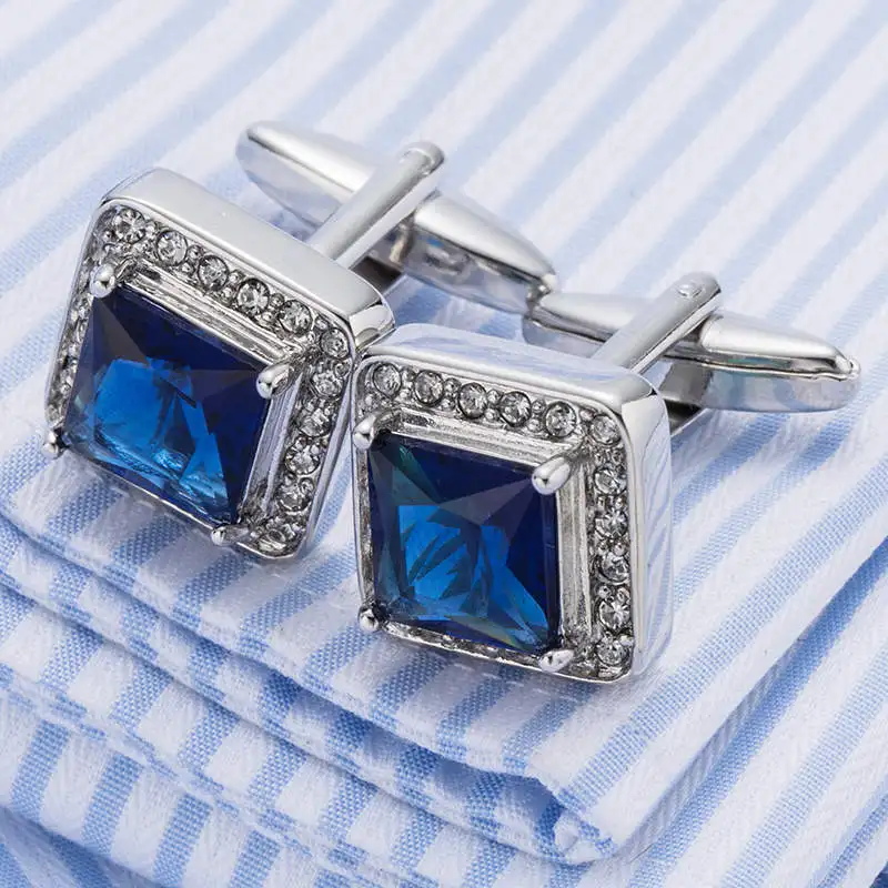 

VAGULA Blue Crystal Cufflinks AAA Quality Lawyer Cuffs Gemelos Classic Fashion Men Jewelry Shirt Cuff links 518