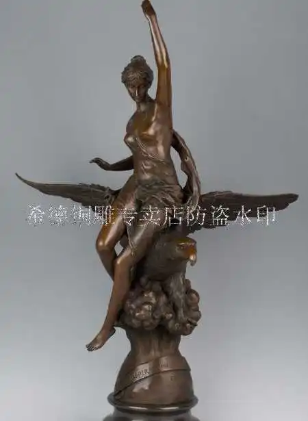 

31" China bronze marble carved beautiful goddess on eagle Sculpture Statue