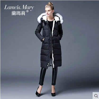 Cheap 2015 new Hot winter Thicken Warm Woman Down jacket Coat Parkas Outerwear Hooded Raccoon Fur collar Slim Luxury long plus size XL