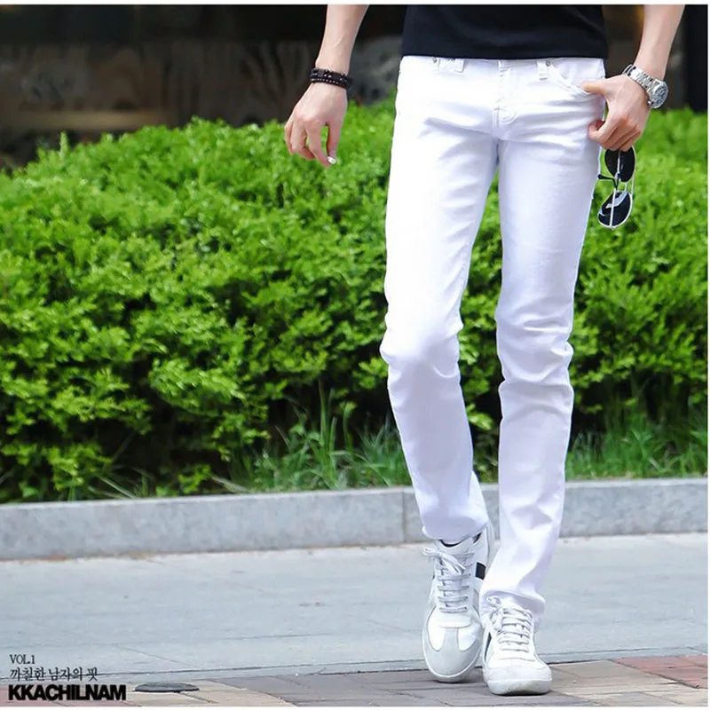 2019 Young Men Jeans Male Fashion Designer Brand Black White Red Jeans New Cotton Pants Slim Skinny Long Trousers Stretch Jeans 2019 Young Men Jeans Male Fashion Designer Brand Black White Red Jeans New Cotton Pants Slim Skinny Long Trousers Stretch Jeans