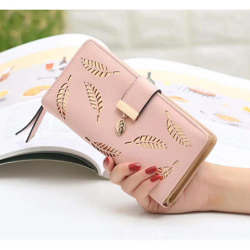 

Women Long Wallet Purse Female Wallet Hollow Leaves Handbag For Women Coin Purse Card Holders Student Wallet Mobile Bag Carteira