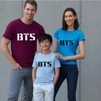 

Family BTS t-shirts Printing Boy/Girl/Adult Summer Cotton Top shirt Casual Unisex Solid Top Printing BTS Black Tees Euro Size