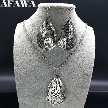 

2020 Fashion Water Drop Stainless Steel Jewelry Set Women Silver Color Necklace Earings Set Jewellery pendientes mujer S178363