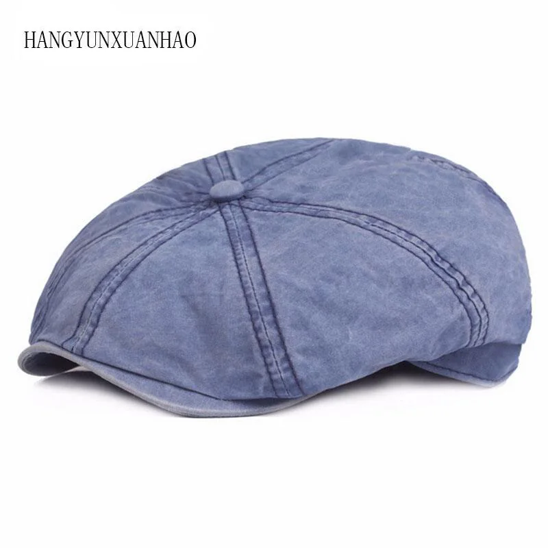 

New Solid Color Vintage Octagonal Cap Beckham Men Women Fashion Octagonal Hats Men Cotton Newsboy Jeans Cap Painter Beret Hat