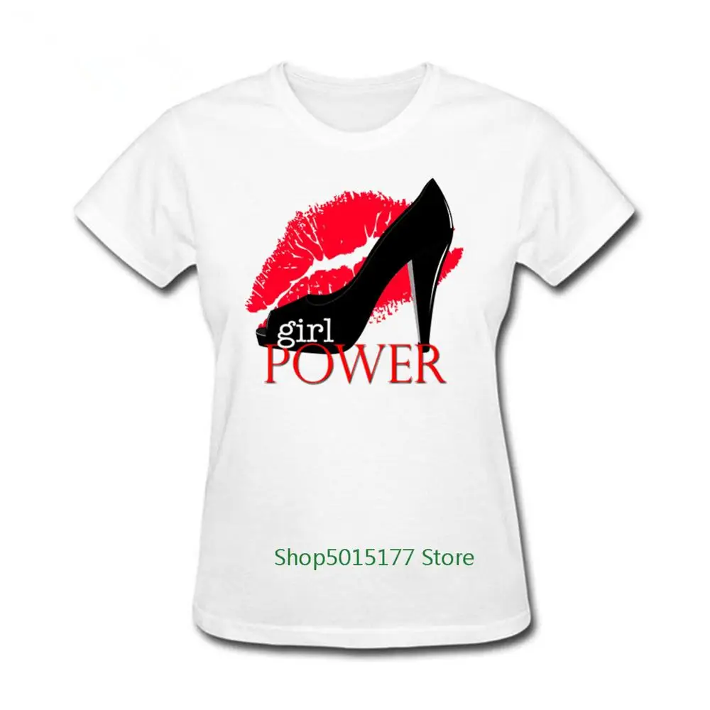 

Girl Power Tshirt Tee Shirt Women Black high heels And Sexy Lips Cotton T-shirt Lady Clothing Summer Shirt New 2019 Shirts