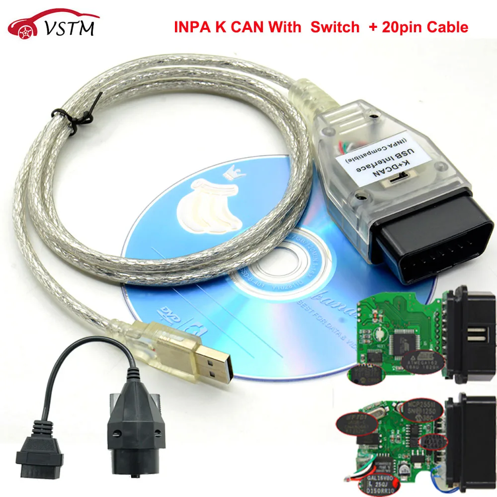 INPA K CAN с FTDI FT232RQ чип INPA K DCAN с функцией переключателя легкая работа K CAN DIS SSS NCS с 20PIN кабелем для BMW