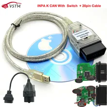 Inpa k pode com ftdi ft232rq, chip inpa k dcan com função de interruptor fácil de trabalho k pode dis sss ncs com cabo 20pin para bmw