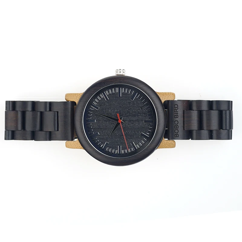 BOBO BIRD M18 Ebony Wood And Bamboo Watch Analog Men Wristwatch With Japan Movement Customized For Gift