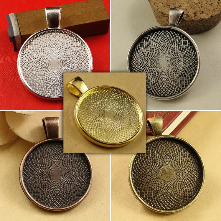 

6X Zinc Alloy Pendant Blank with Inner 25mm Setting Tray for Glass Cameo Cabochons Diy Jewelry accessories