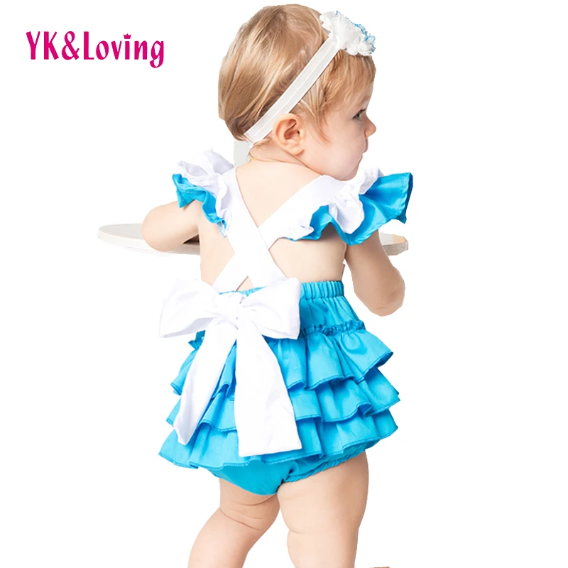 Ruffle Cotton Romper for Kid Novelty Costume Lolita Dress Maid Cosplay Clothes 2pcs Outfit Alice in Wonderland Original Design A