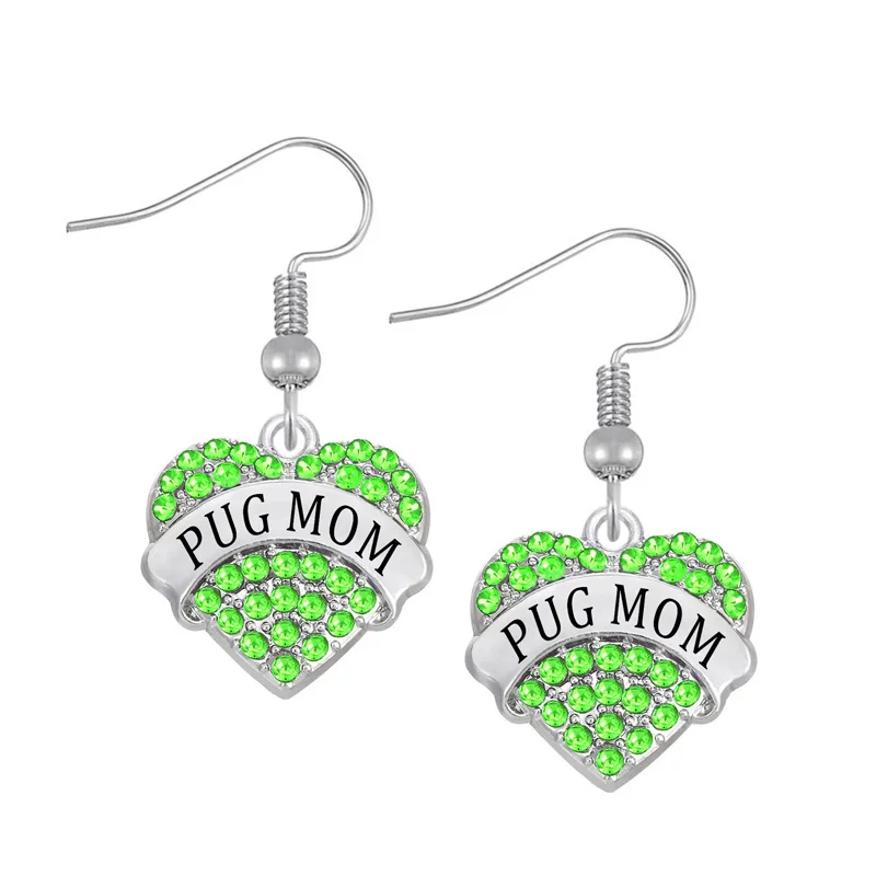 

Rhinestone Crystal Stone Hearts Shape Name Words Pug Mom Earring Drop Ship Yiwu Factory Fashion