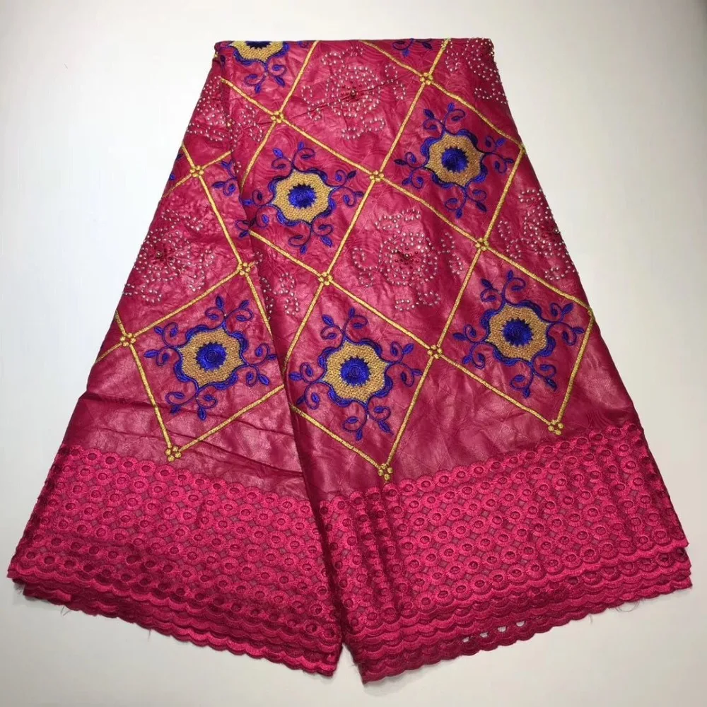 Нигерии кружевной ткани с бисером и камнями Базен brode getzner Анкара ткань парча в Гвинейском стиле 5yard/setXLZ-4