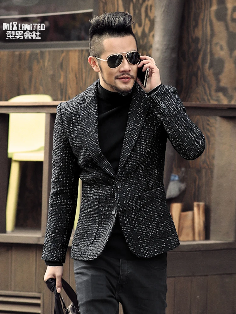 

Spring color thick fabric Mens Suit slim casual suit jacket F274 dark metrosexual man