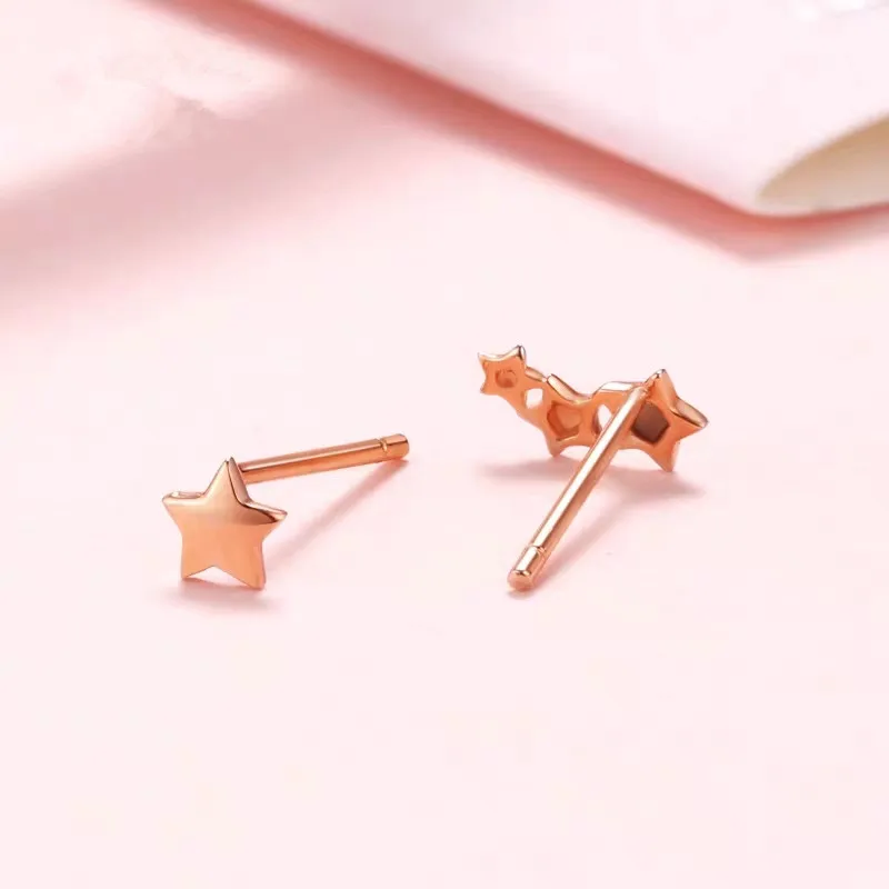 VOJEFEN 18-каратного розового золота минималистский пятиконечная звезда элегантные Звезда Серьги Элегантный Асимметричный золотые шпильки