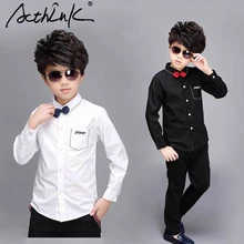 ActhInK/Новые свадебные рубашки с галстуком-бабочкой для мальчиков-подростков, черные и белые официальные Рубашки детские школьные рубашки с карманами на возраст 16 лет