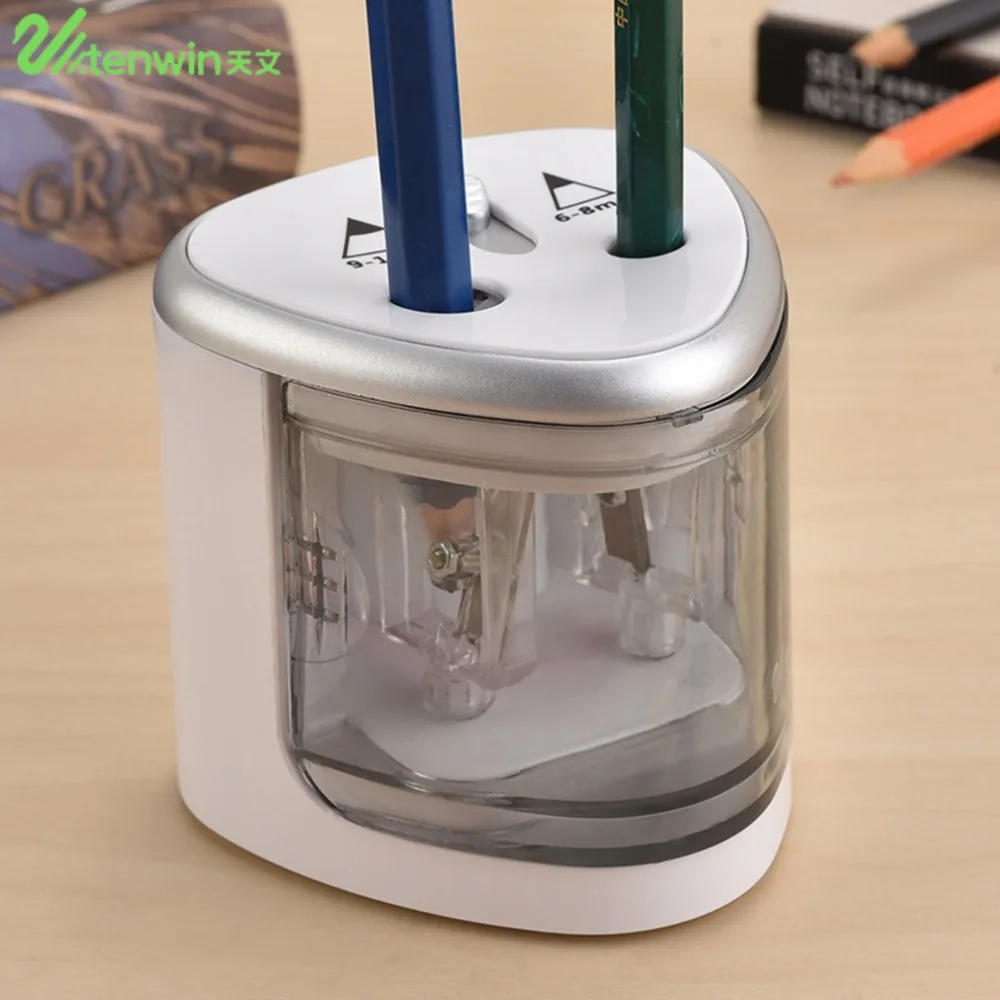 TENWIN Double Holes Electric Pencil Sharpener Students stationery Home School Office Desktop Pencil Sharpener Supplies for kids