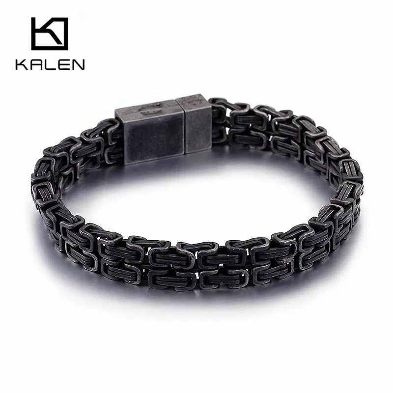 KALEN панк 22,5 см длинный Византийский браслет для мужчин нержавеющая сталь матовый черный коробка звено цепи мужской браслет Байкер ювелирные изделия