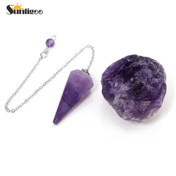 

Sunligoo Natural Amethyst Rose Quartz Pink Crystal Dowsing Pointed Pendulum Rough Gemstone Specimen Kit Healing Crystal Quartz