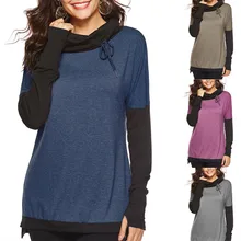 Плюс размер Женская Весенняя футболка Повседневная Лоскутная Свободная Повседневная модная одежда с длинным рукавом футболки Топ