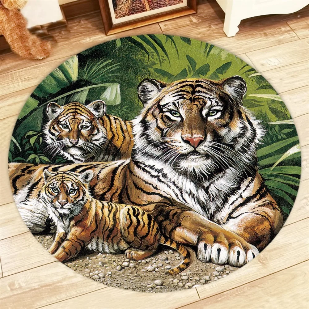 

Tiger Jungle Round Rugs And Carpets for Baby Kids Home Living Room Wild Animals Large Soft Bedroom Non-Slip Floor Door Yoga Mats