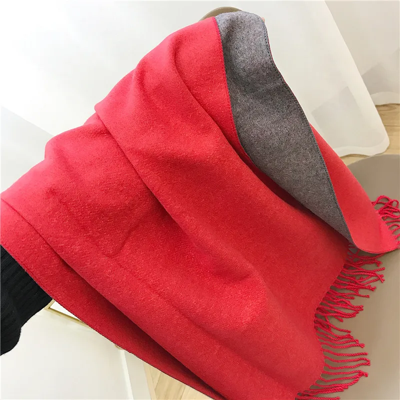 Female new 10 colors tassel scarf monochrome double-sided warm shawl imitation cashmere bib