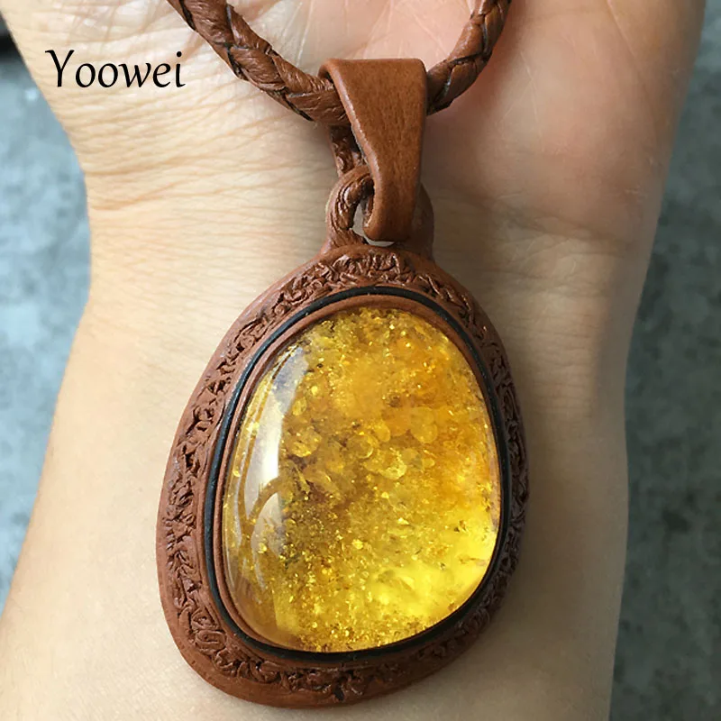 

Yoowei New Natural Amber Necklace Best Luxurious Gift CMA Certificate Genuine Leather 100% Real Stone Amber Jewelry Wholesale