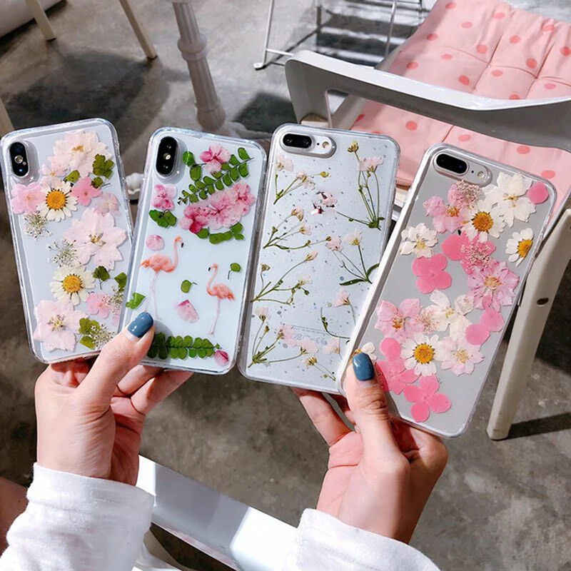 Mayitr Case For iphone 7 8 6 6s plus X XR XS Max Real Dried Pressed Flowers Soft Cover For iPhone XS Max XR X 6 7 8 Plus Fundas