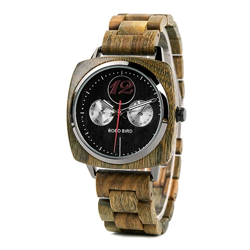 Бобо Птица Пользовательские деревянные часы классический квадратный циферблат Роскошные Мужские кварцевые наручные часы в деревянной коробке дропшиппинг - Цвет: Greensandal