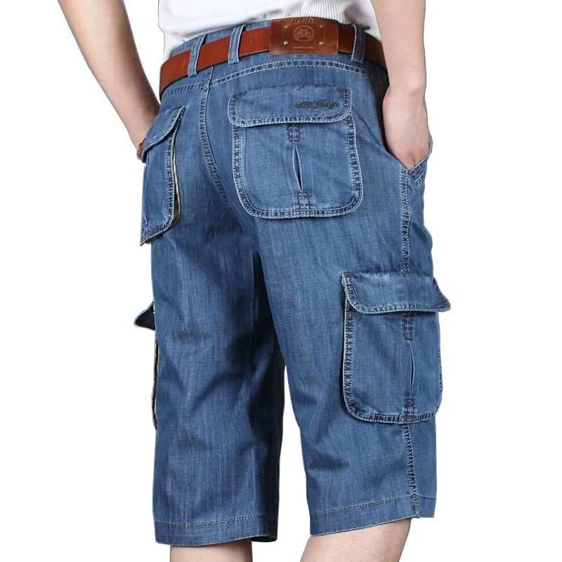 Летние Новые Брендовые мужские джинсы джинсовые шорты хлопковые карго шорты большой карман свободные мешковатые широкие брюки вышивка