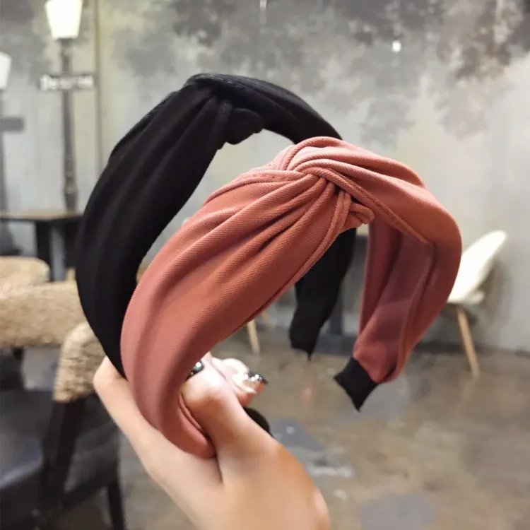 

10 colors Wild Hair Accessories Women's Solid Color Fabric Hand Cross Knotted Hook Wide Side Hairband Headband HairBand Headwear