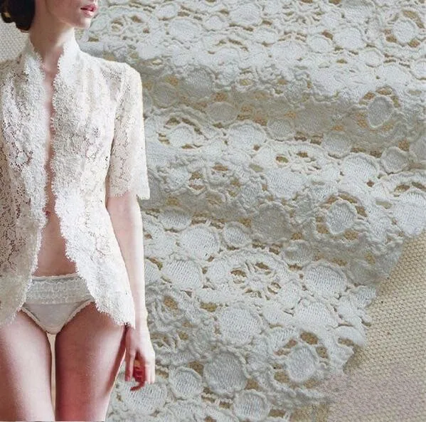 DIY цвета слоновой кости белый хлопок ажурная вышивка кружевная ткань приятная на ощупь мягкая летняя одежда в горошек кружевная ткань RS497