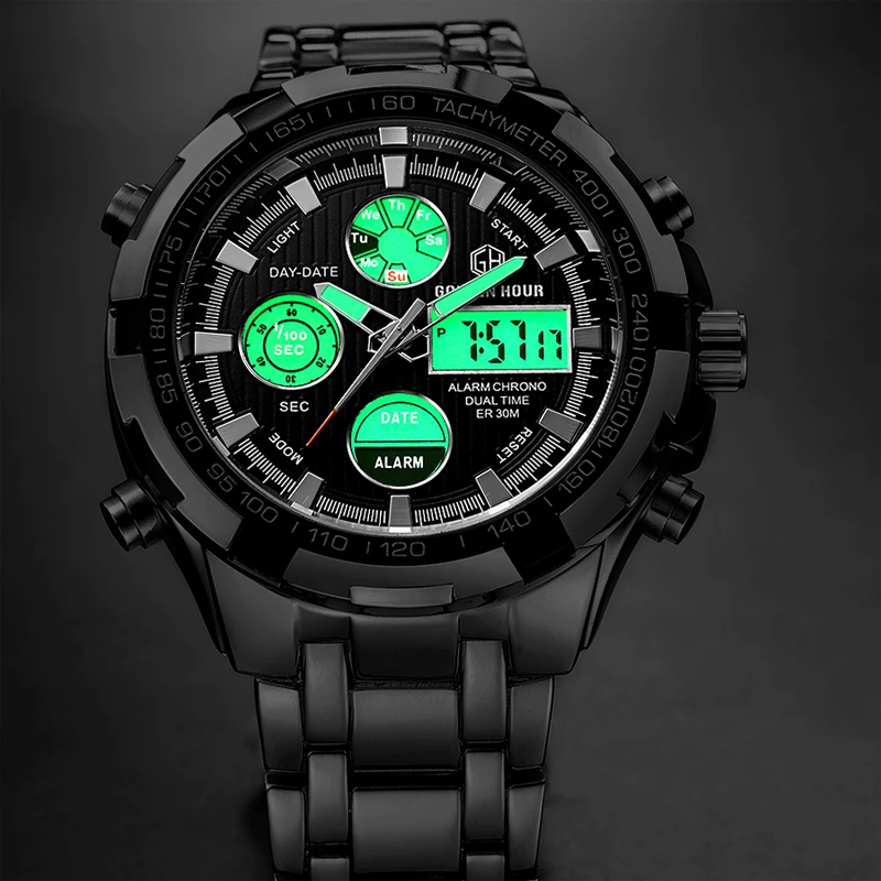 GOLDENHOUR Топ люксовый бренд мужские часы спортивные армейские военные часы для мужчин Дата Неделя дисплей черные часы наручные часы Relogio Masculino