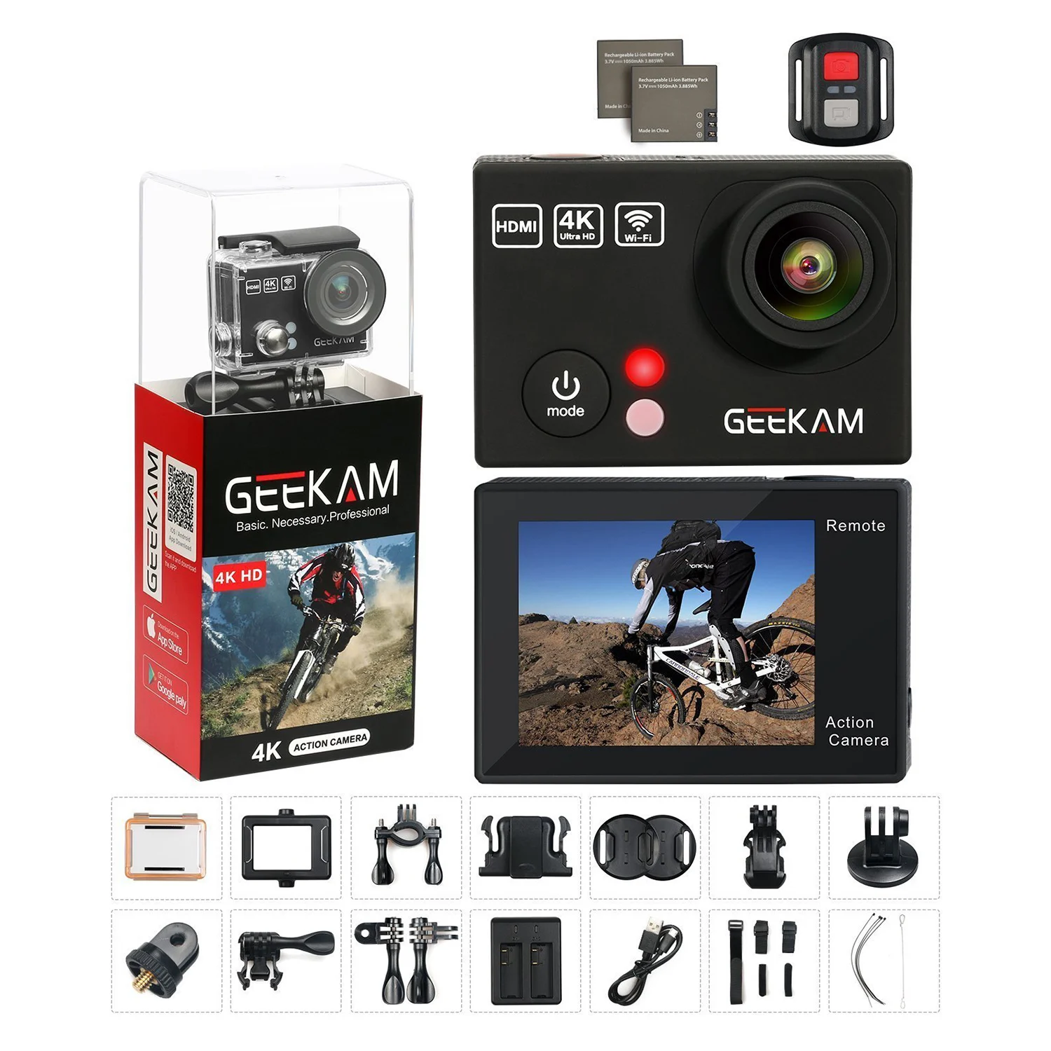 Топ предложения Geekam действие Камера 4 К водонепроницаемый cam с Wi Fi пульт