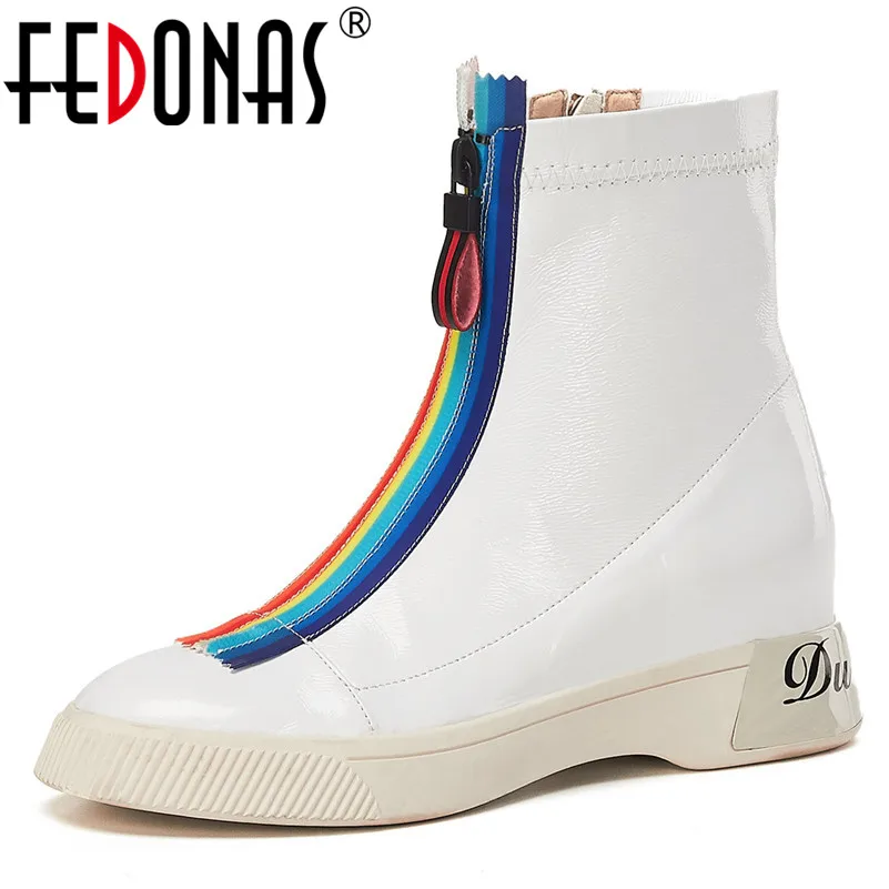 

FEDONAS Party Shoes Woman 2020 Autumn Winter Fashion Ankle Boots Patent Leather Side Zipper Basic Shoes Round Toe Short Boots