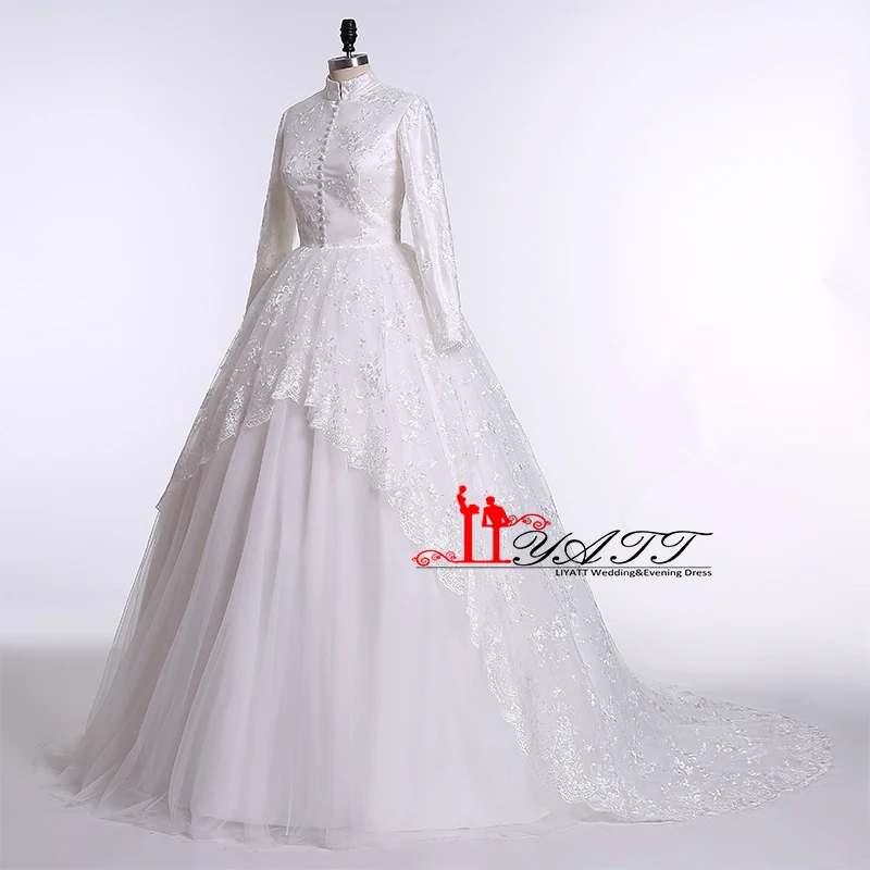 Vestido Noiva мусульманское Настоящее фото кружевное винтажное свадебное платье