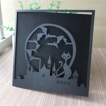 

50pcs/lot Happy Halloween Celebration Vintage Laser Cut Invitation Card Blessing Card Event&Party Supplies