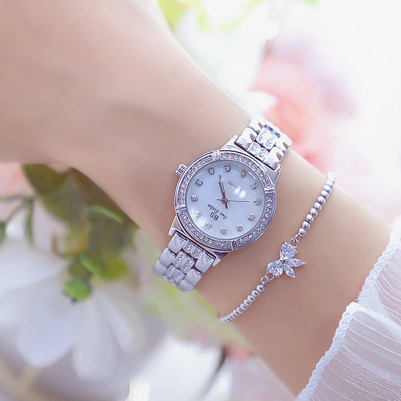 

BS Small Rose Gold Womens Watch Shockproof Waterproof Luxury Ladies Metal Relogio Bracelets Rhinestone Cheap Chinese Watches New