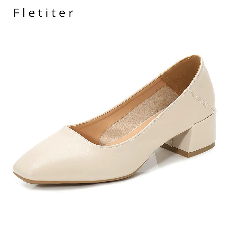 Fletiter Leather Women Dress Shoes Comfortable Soft Work High