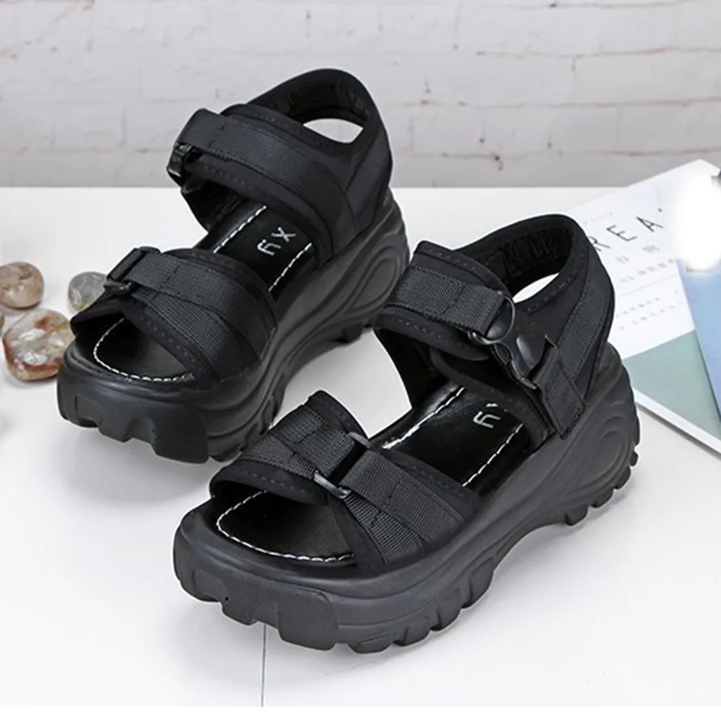 Women Sandals New Summer Thick-Soled Slopes Magic Paste Muffins Casual Roman Sports Sandals Female Soft Beach Shoes M40