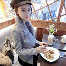 Kerst зимнее женское модное тонкое плотное теплое короткое милое пальто с воротником из натурального кроличьего меха брендовые Куртки из искусственной кожи для девочек