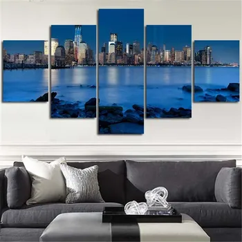 

5 Planes Wall Painting Canvas Blue River Stone Is Land City Home Decoration Art Picture Living Room