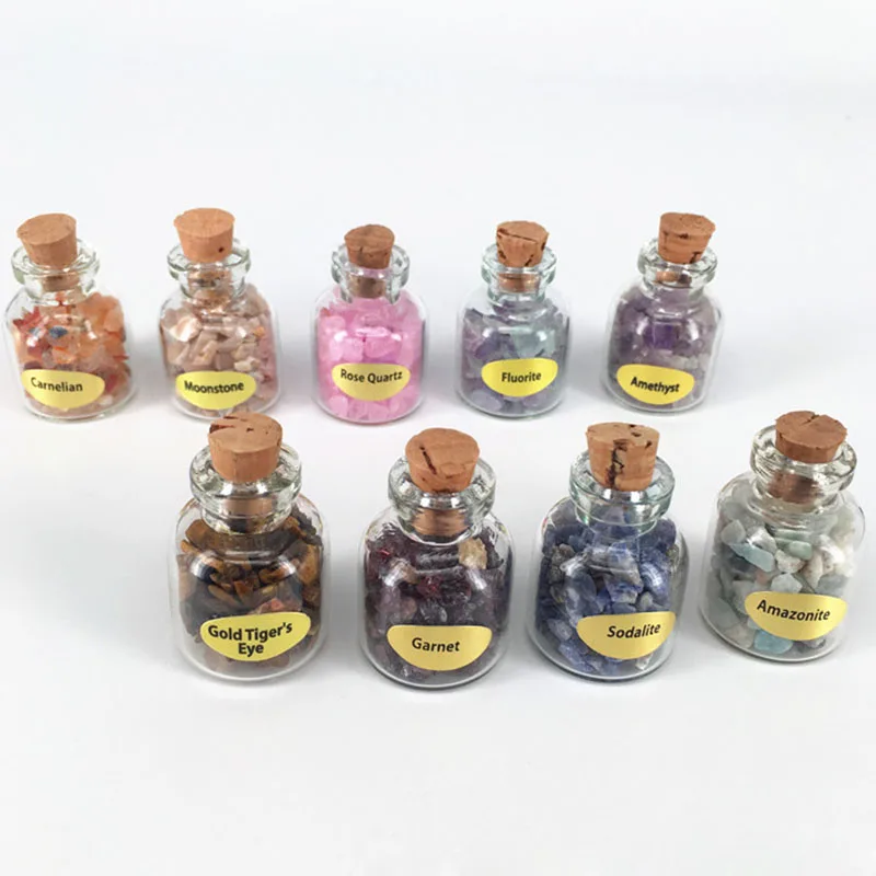 Mini 9 Bottles Natural Gemstone Chips Crystal Healing Tumbled Reiki Stones