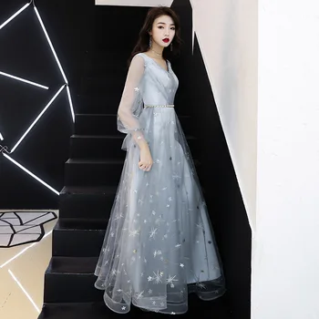 

Full Length Chinese Oriental Wedding Women Sexy Cheongsam Evening Dress Elegant Modern Long Sleeve Celebrity Banquet Dresses