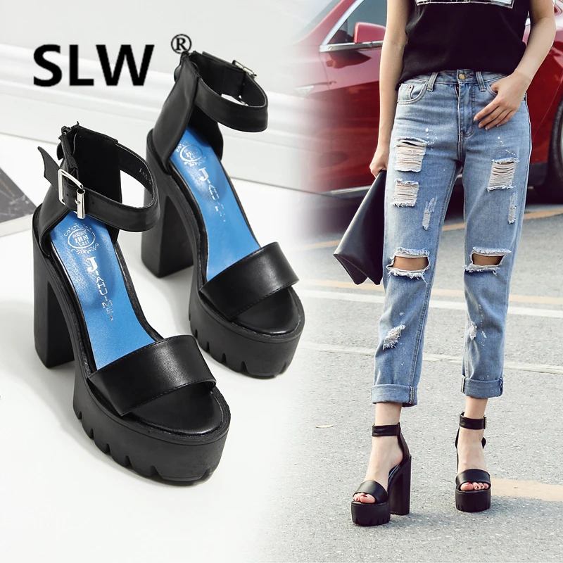 

Female Sandal Buckle Open Toe Fashion Womens Shoes 2019 High Heel Sandals Block Heels Espadrilles Platform Ladies Peep Luxury