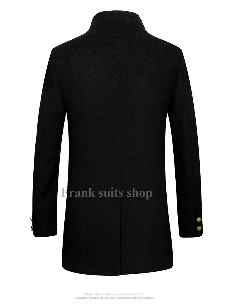 Beige Long Hiver Peacoat Col Montant Laine Pardessus Mince 2017 Poitrine Custom Made bleu noir Unique Hommes CshtQrodxB