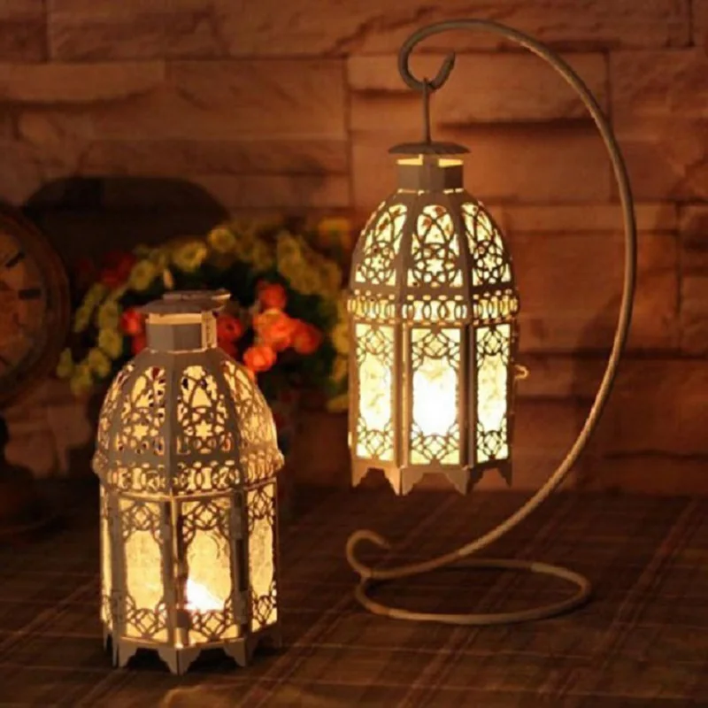 

Moroccan Style Colored Retro Iron Candle Holder Hanging Glass Metal Lantern Dropshipping FAS