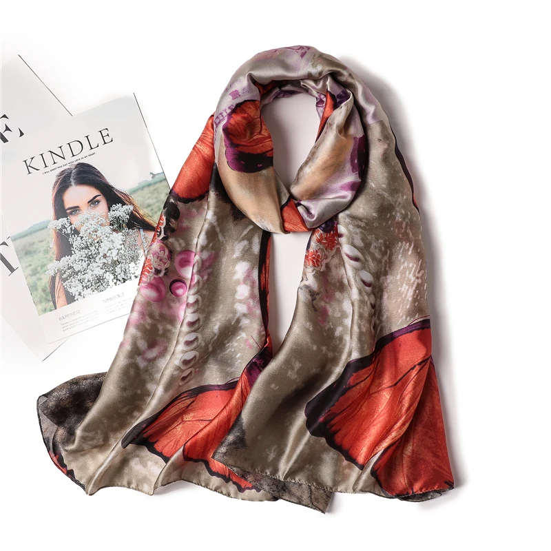 

2019 silk scarf for women shawls and wraps large size soft thin pashmina lady beach stoles sunscreen hijabs scarf