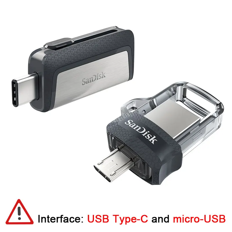 SanDisk OTG USB флеш-накопитель 32 Гб 16 Гб USB 3,0 двойной мини-накопитель 128 Гб 64 Гб флешки для ПК и телефонов Android
